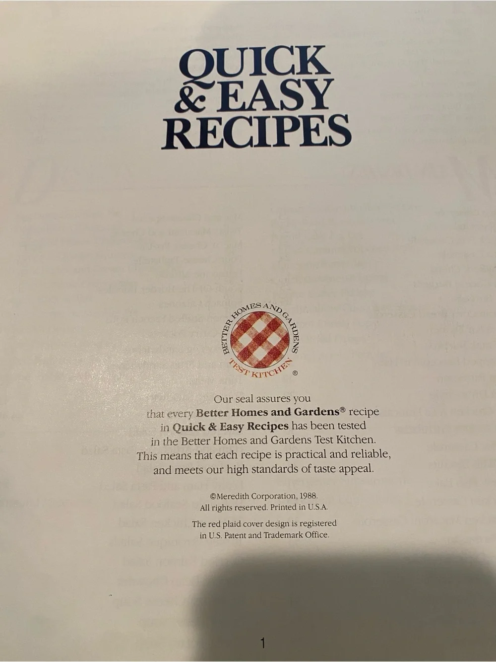Better Homes And Gardens Quick & Easy Recipes Cookbook - Red Plaid Cover 1988